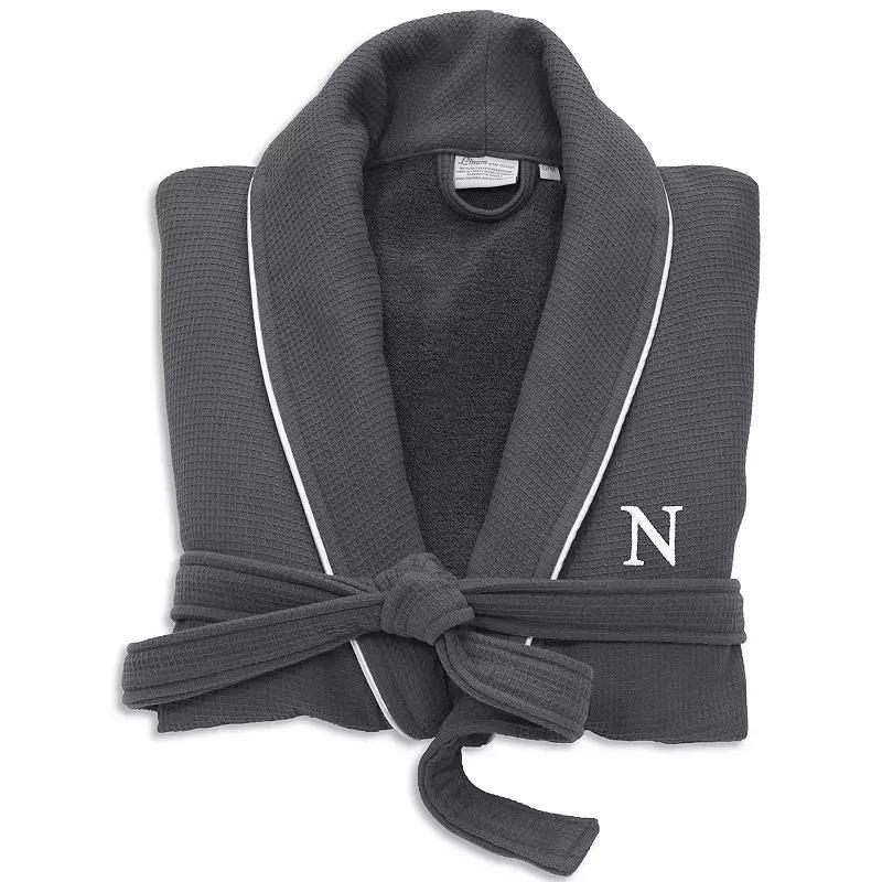 Linum Home Textiles Turkish Cotton Personalized Satin Piped Trim Waffle Terry Gray Bathrobe, Womens Product Image