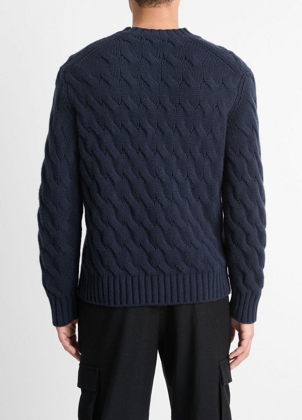 Mens Wool Cable-wave Crew Neck Sweater, Coastal Blue, Size L Vince Product Image