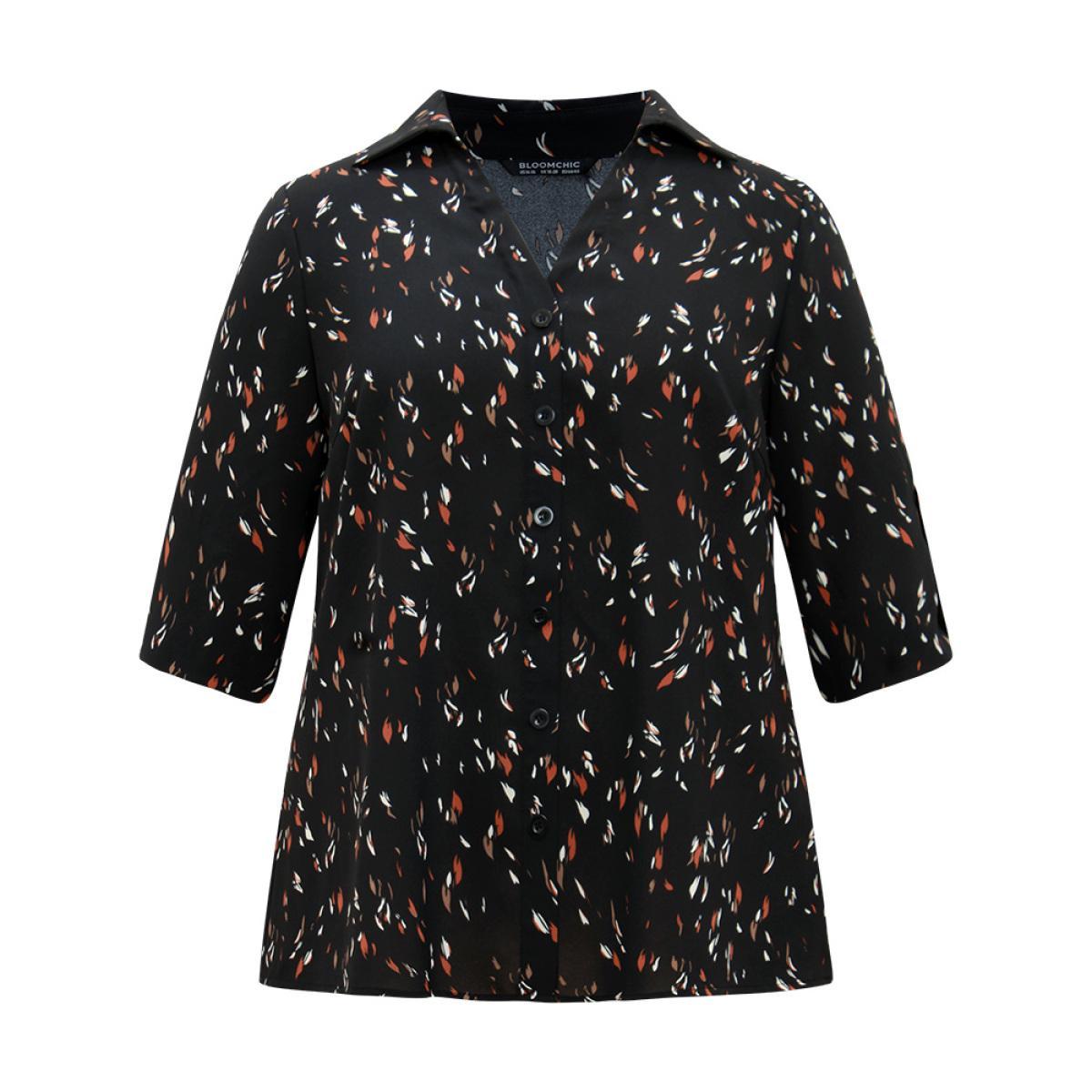 Plus Size Black Leopard Shirt Collar Tab Sleeve Blouse Women Office Long Sleeve Shirt collar Work Blouses BloomChic 14-16/1X Product Image