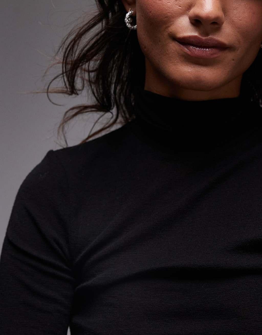 ARKET merino wool knit ribbed turtle neck top in black Product Image