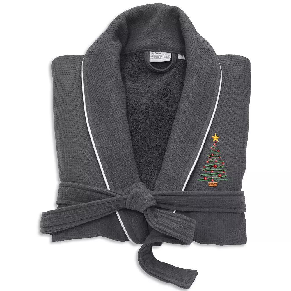 Linum Home Textiles Waffle Terry Embroidered Christmas Tree Bathrobe, Women's, Size: Large/XL, Dark Gray Product Image