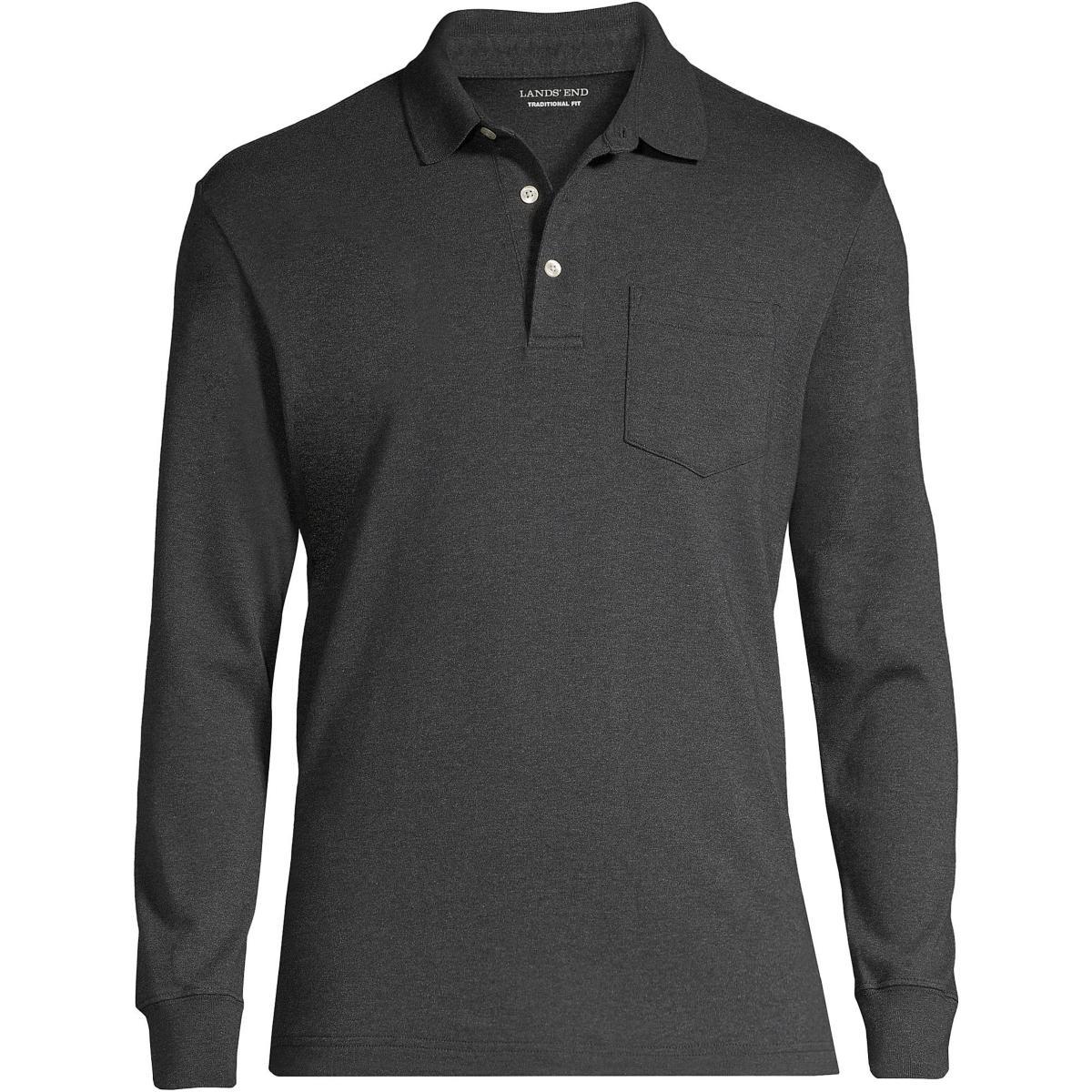 Big & Tall Lands End Super Soft Classic-Fit Long Sleeve Supima Pocket Polo, Mens Product Image