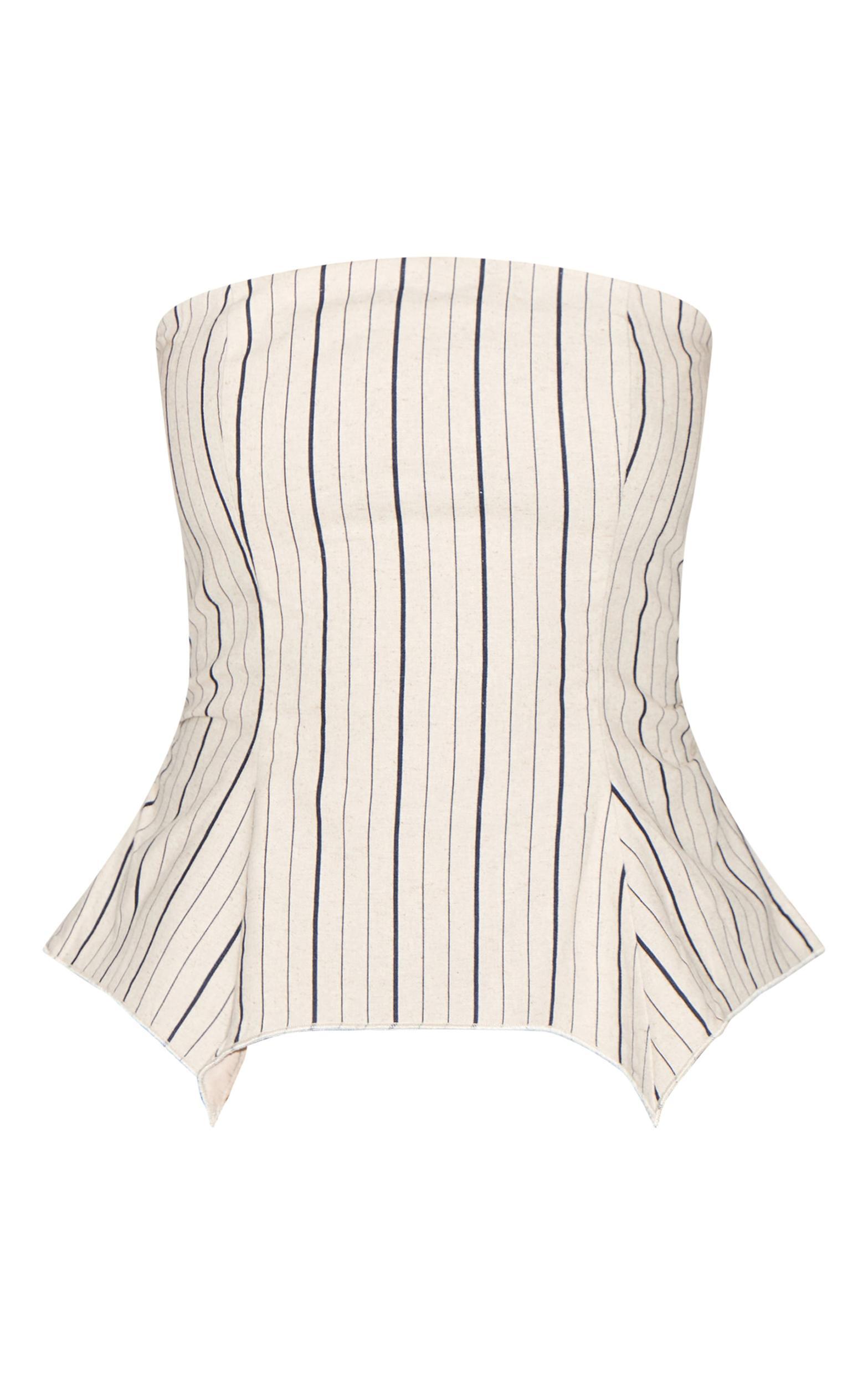 Sand Striped Linen-Blend Peplum Bandeau Top Product Image