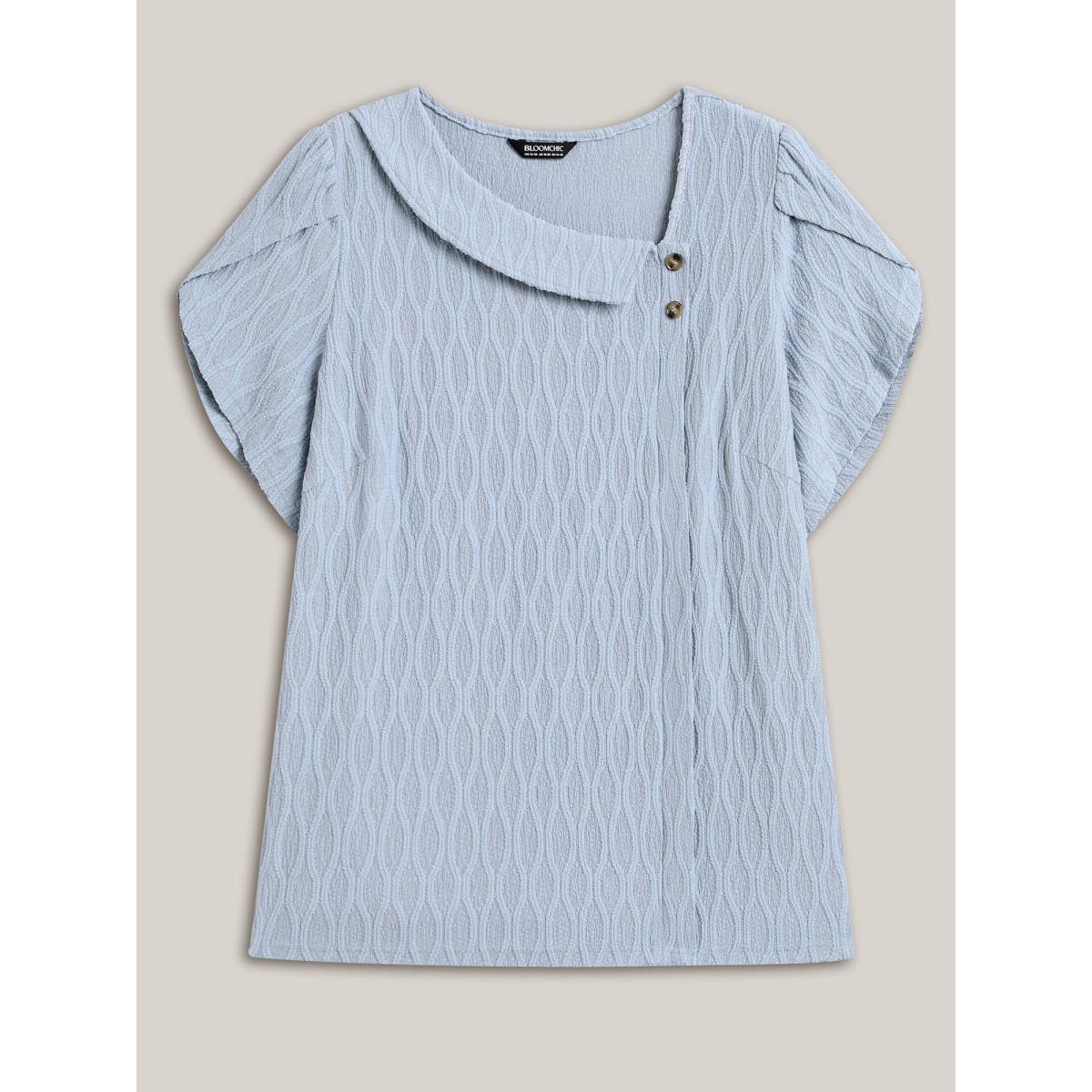 Plus Size Stone Asymmetrical Collar Textured Plain Blouse Women Short sleeve Asymmetrical Neck Work Blouses BloomChic 30/6X Product Image