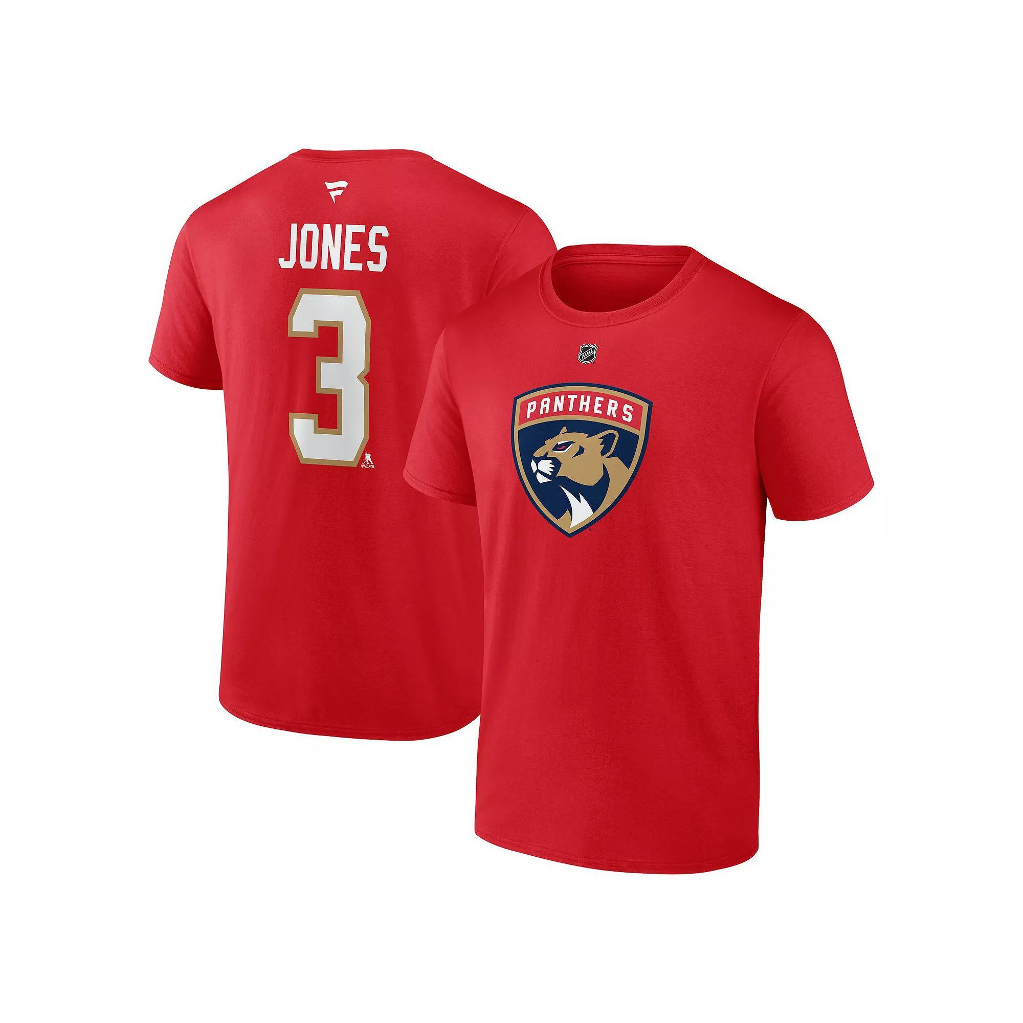 Men's Fanatics Seth Jones Red Florida Panthers Authentic Stack Name & Number T-Shirt, Size: Large, Pnt Red Product Image