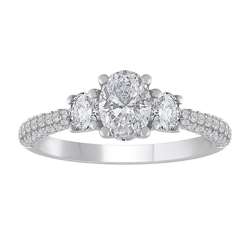 Diamond Medley 14k White Gold 1 1/2 Carat T.W. Lab-Grown Diamond Oval 3-Stone Ring, Women's, Size: 8, 14k Whgold Product Image
