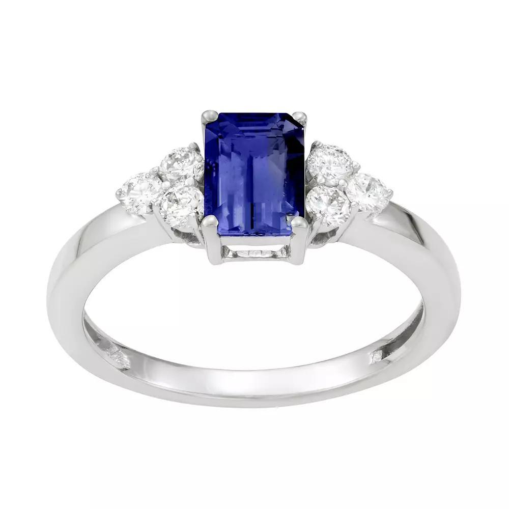 10k White Gold Gemstone & 1/3 Carat T.W. Diamond Ring, Womens Tanzanite Product Image