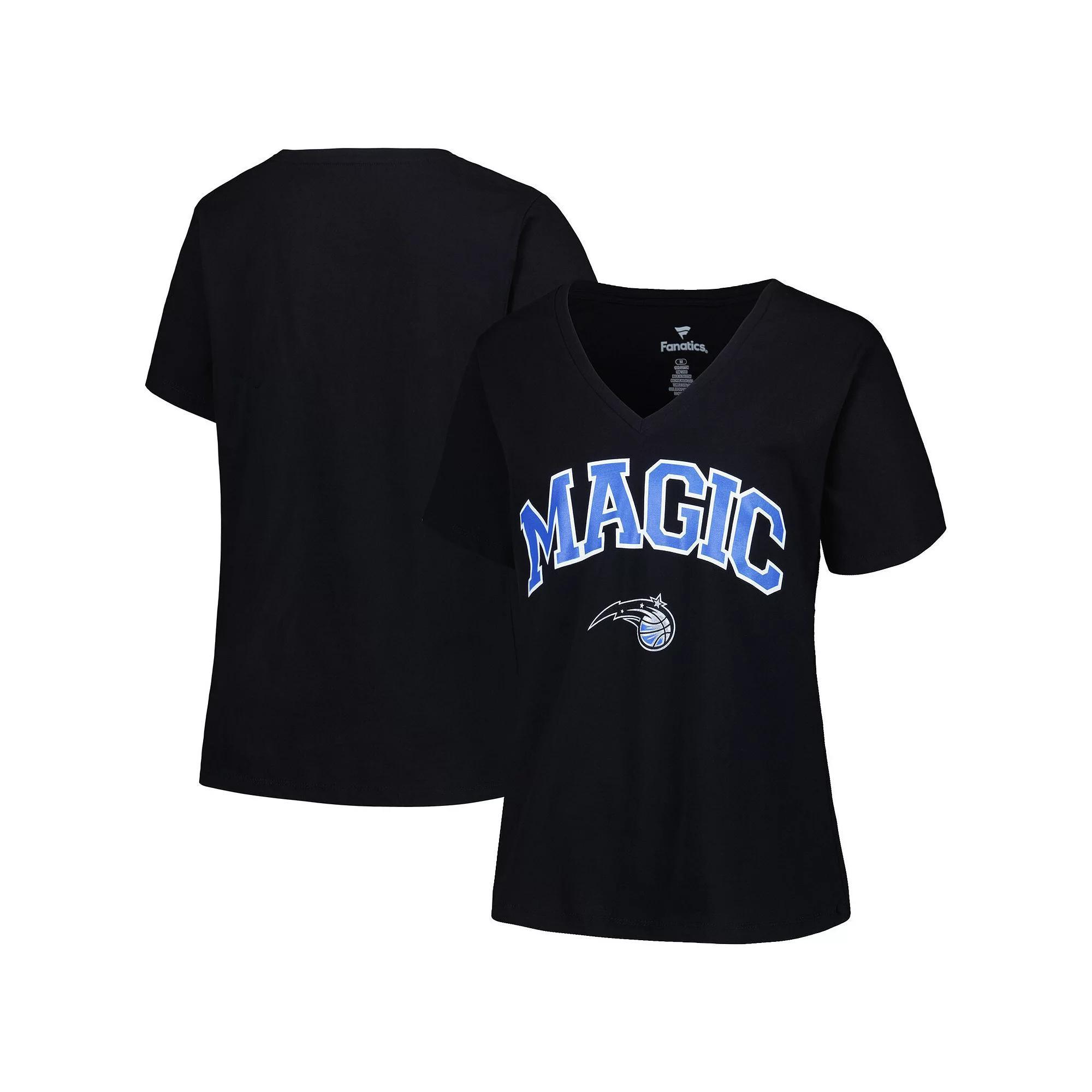 Women's Profile Black Orlando Magic Plus Size Arch Over Logo V-Neck T-Shirt, Size: PLUS Large, Mag Black Product Image