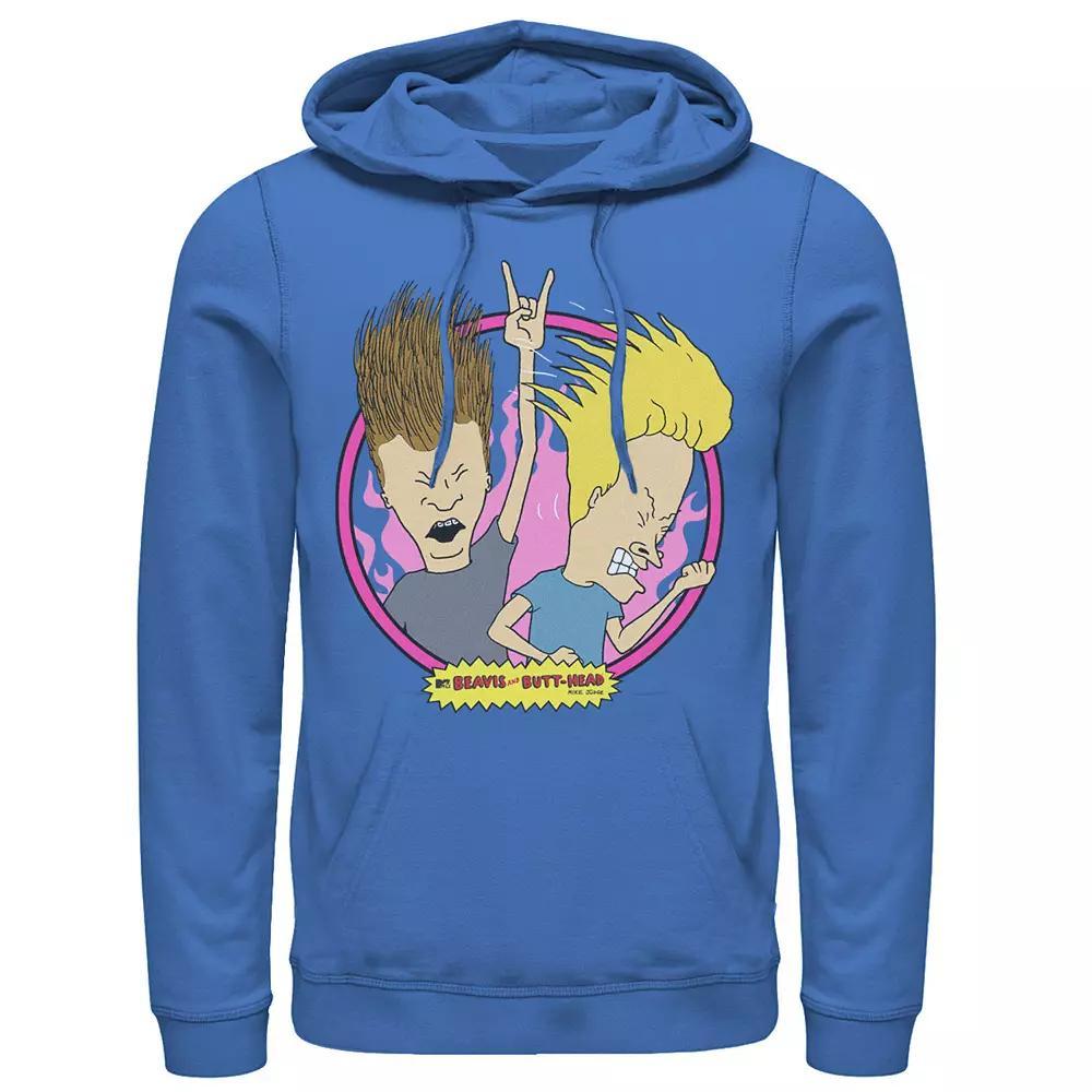 Men's Beavis And Butthead Rock N Roll Circle Portrait Hoodie, Size: XXL, Royal Product Image