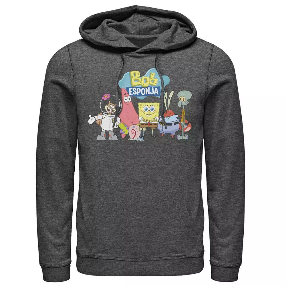 Mens Nickelodeon SpongeBob SquarePants Bob Esponja Happy Group Shot Graphic Hoodie Athletic Grey Product Image