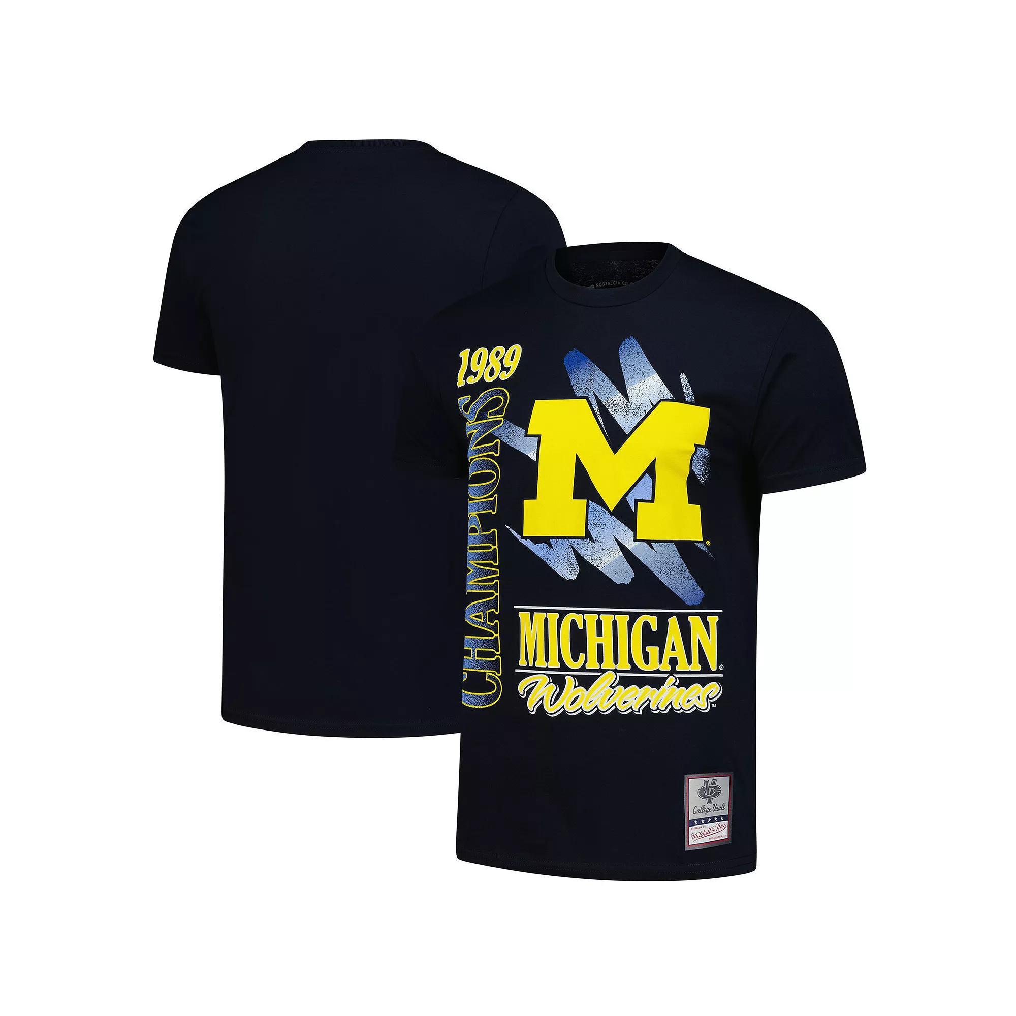 Men's Mitchell & Ness  Navy Michigan Wolverines Retro Brush Mineral Wash T-Shirt, Size: 2XL, Blue Product Image