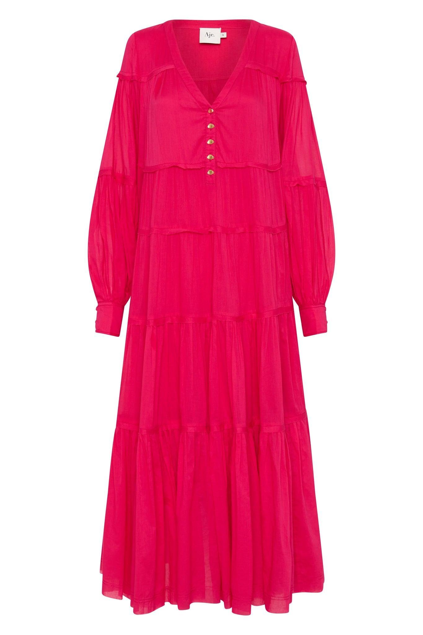 Sally Tiered Plunge Midi Dress Product Image
