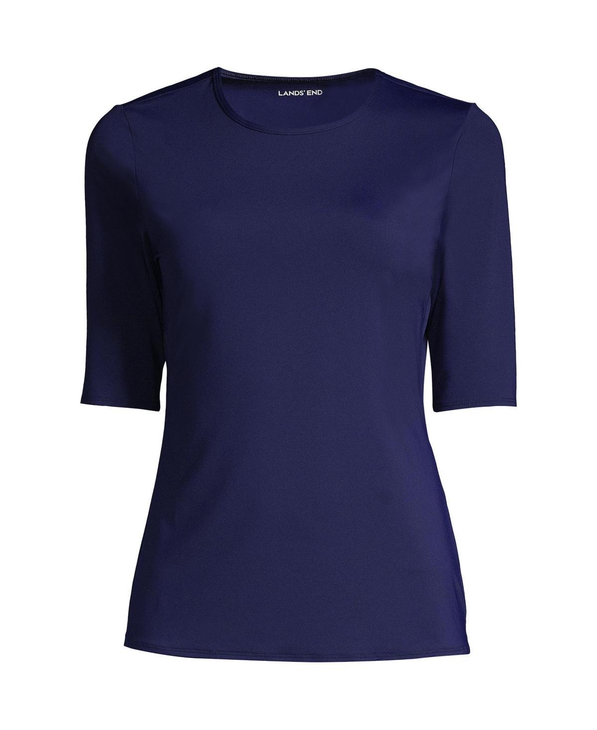 Women's Lands' End UPF 50 Elbow-Sleeve Rash Guard Swim Tee, Size: XL, Red Rose Stripe Product Image