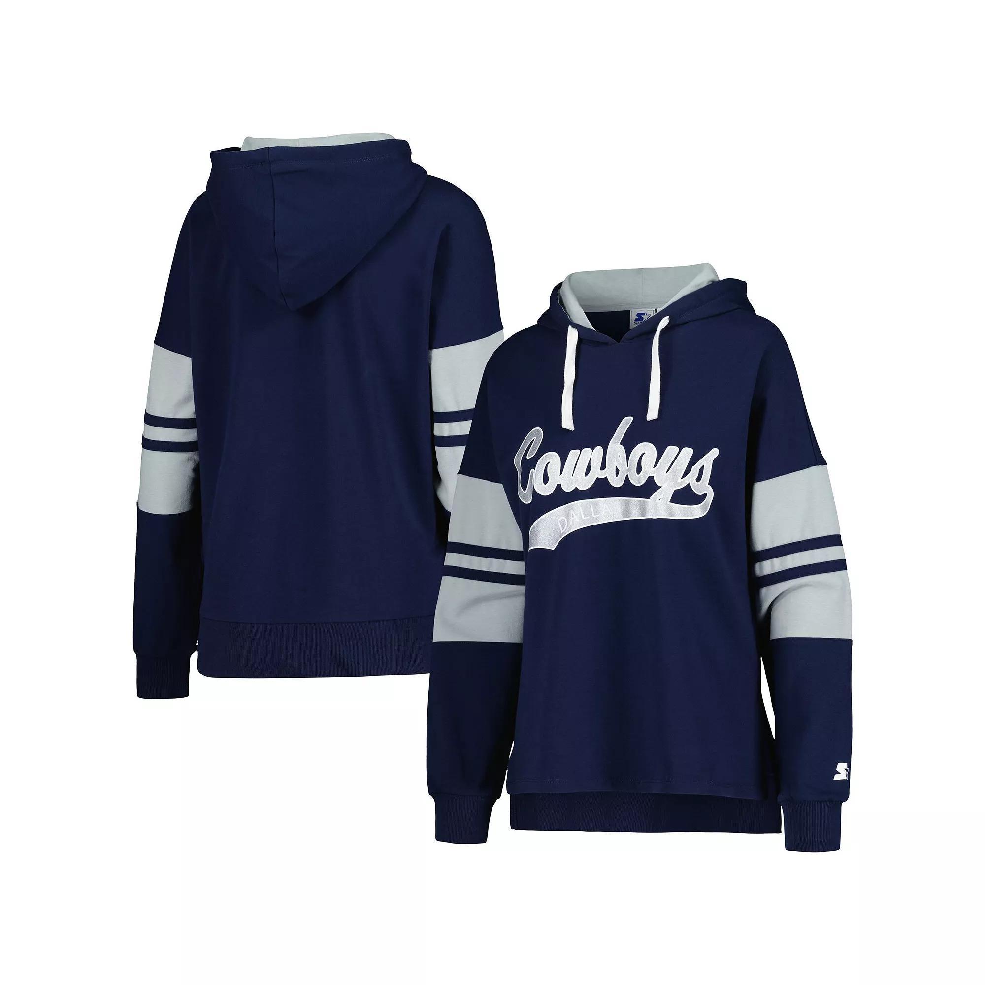 Women's Starter Navy Dallas Cowboys Bump And Run Long Sleeve Hoodie T-Shirt, Size: XS, Blue Product Image