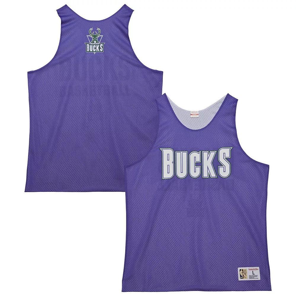 Men's Mitchell & Ness Purple/White Milwaukee Bucks Hardwood Classics Reversible Mesh Practice Jersey, Size: Small Product Image