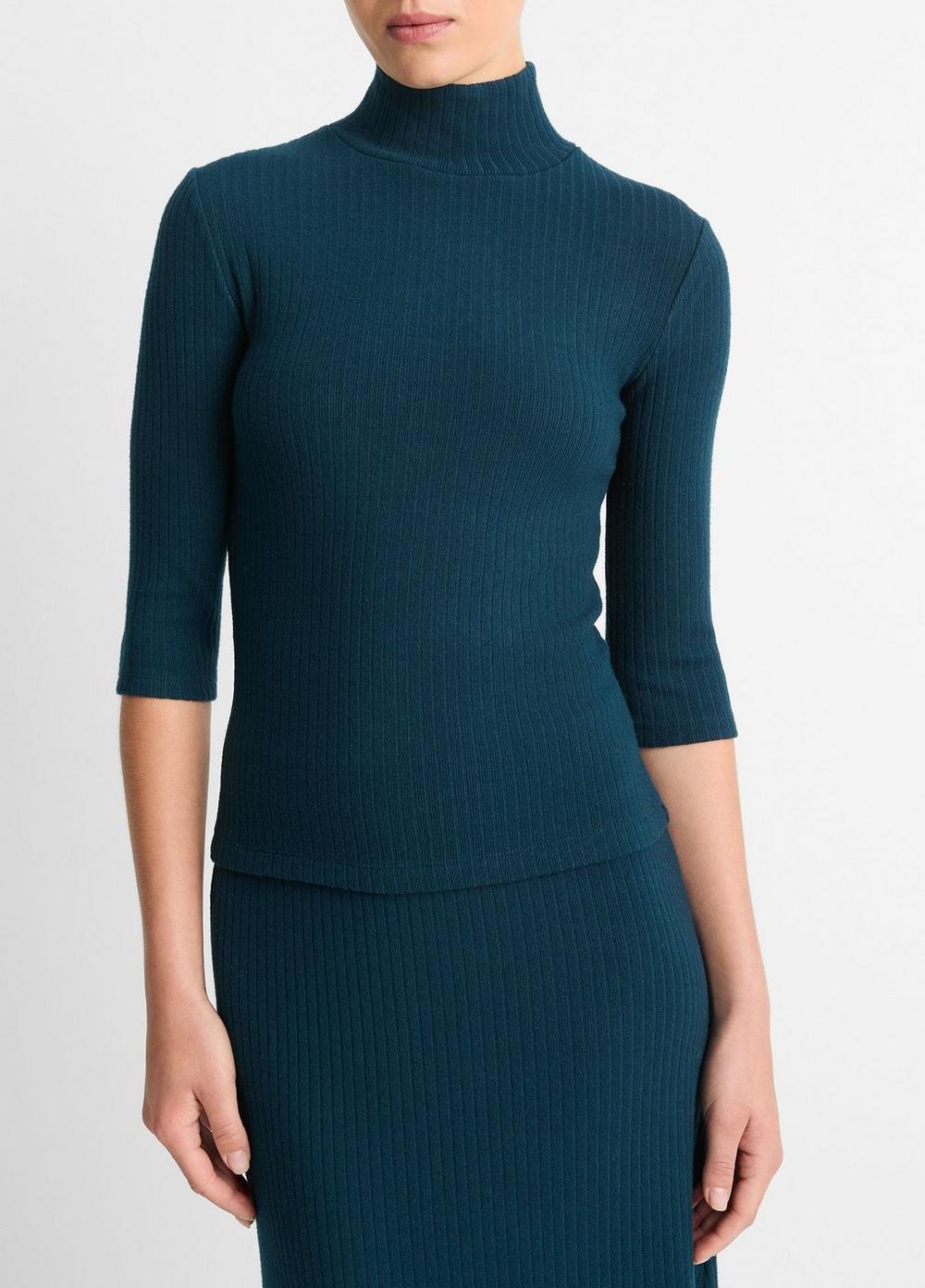 Womens Ribbed Turtleneck Top, Deep Ocean, Size XL Vince Product Image