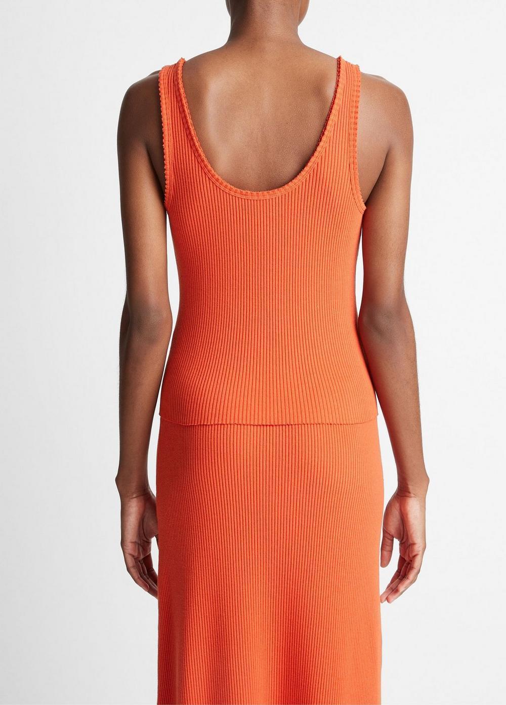 Womens Raw-Edge Ribbed Scoop-Neck Tank, Optic White, Size XS Vince Product Image