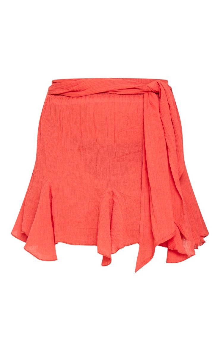 Rust Cheesecloth Handkerchief Hem Tie Waist Mini Skirt Product Image