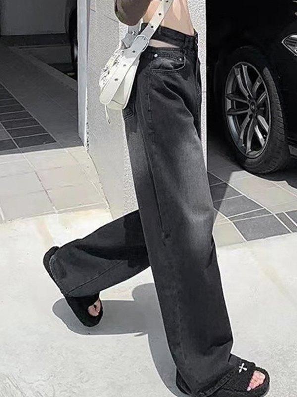 Black Wash Cutout Boyfriend Jeans Product Image