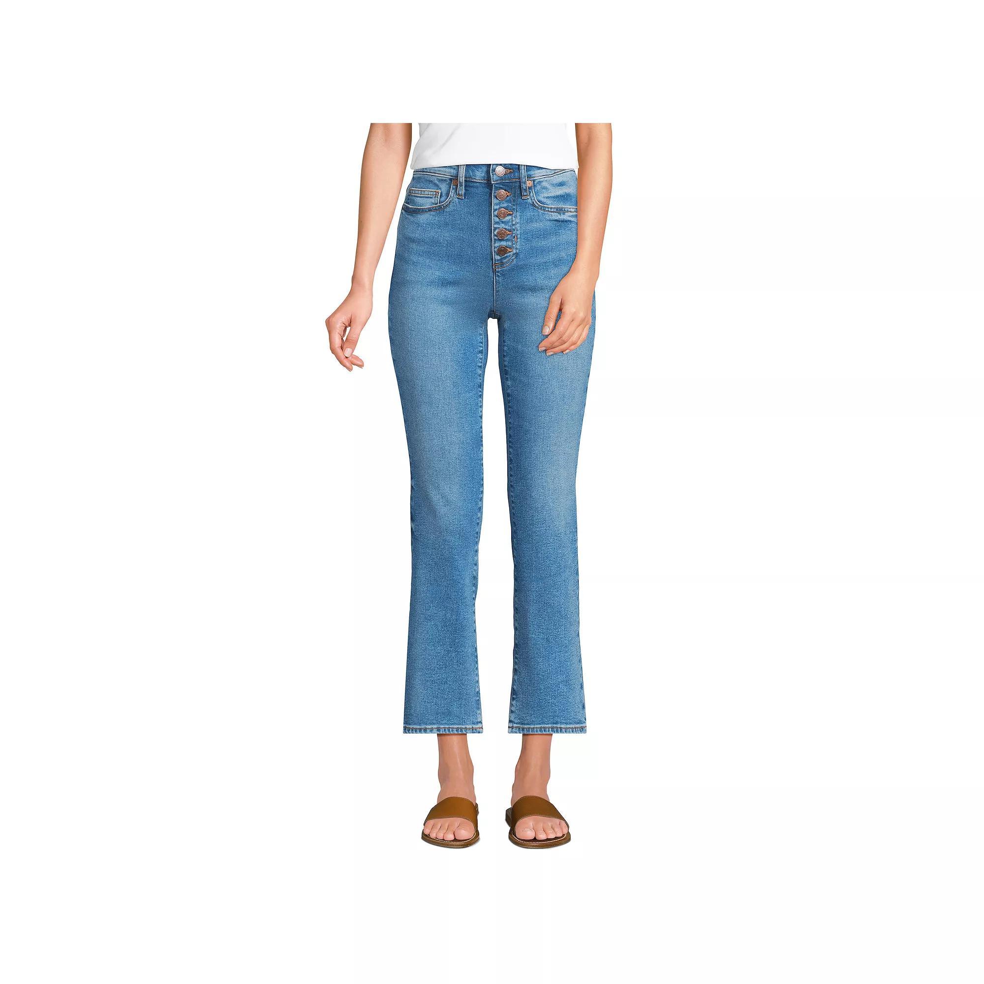 Women's Lands' End Recover High Rise Button Front Kick Flare Crop Jeans, Size: 12, Breeze Blue Wash Product Image