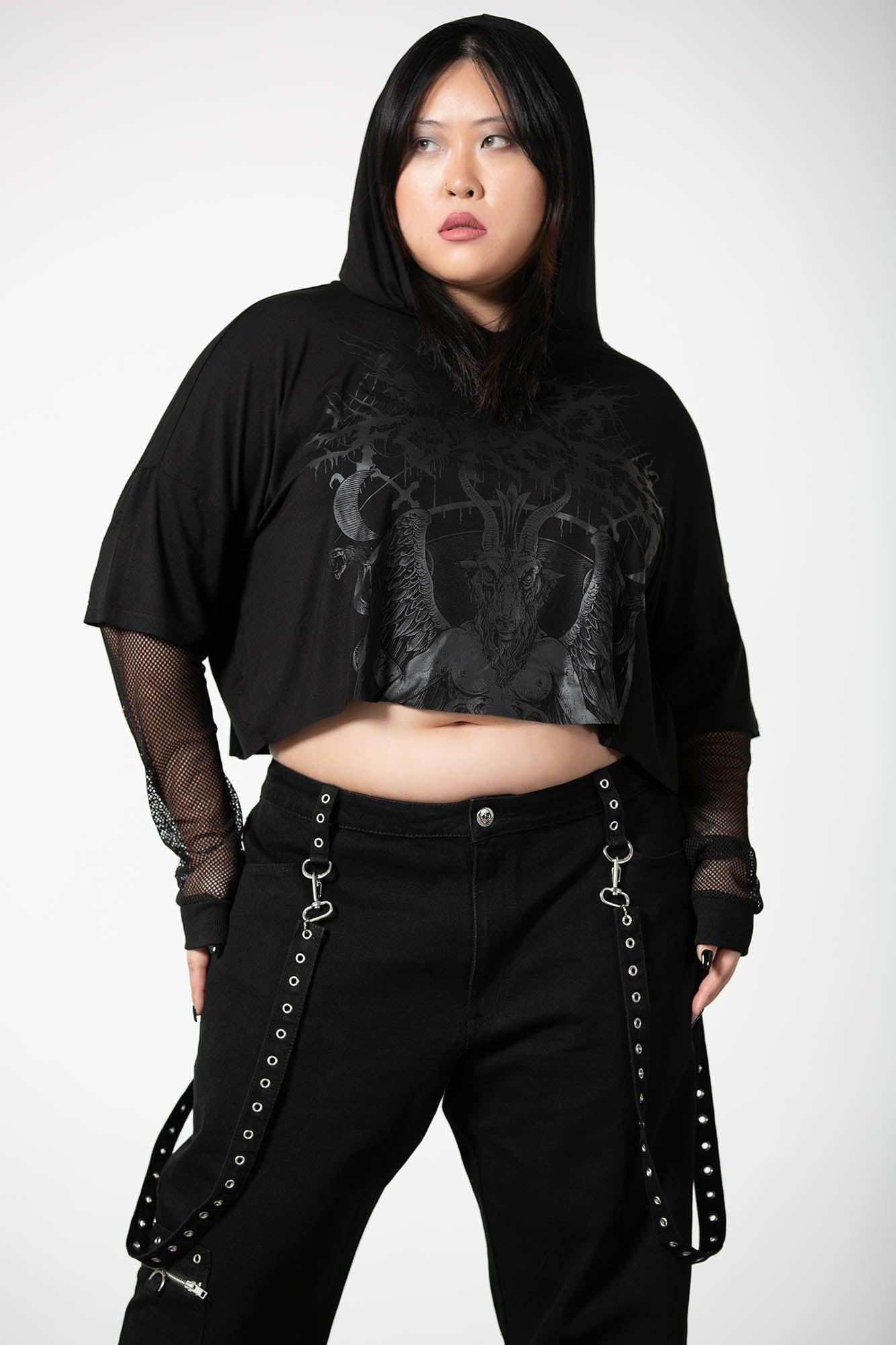 Dark Forces Cropped Hoodie / Black / 95% Rayon 5% Elastane Product Image