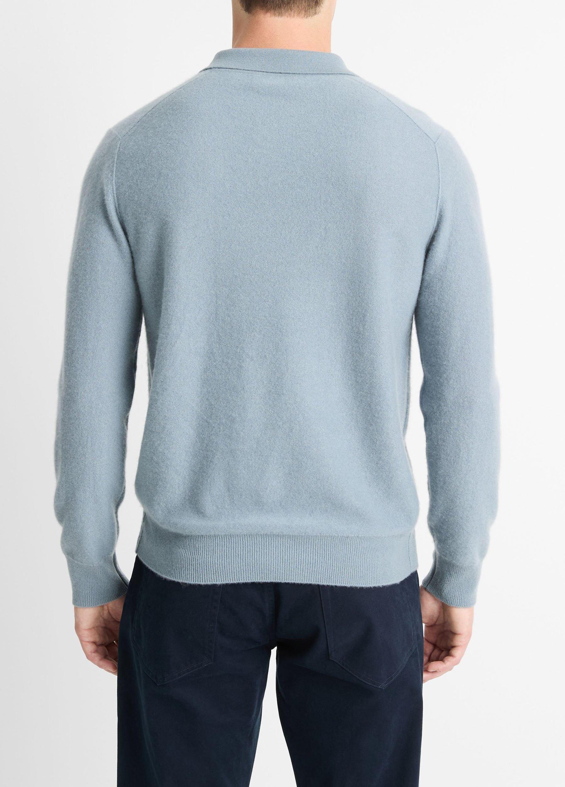 Mens Plush Cashmere Johnny-Collar Polo, Light Blue Spruce, Size XL Vince Product Image