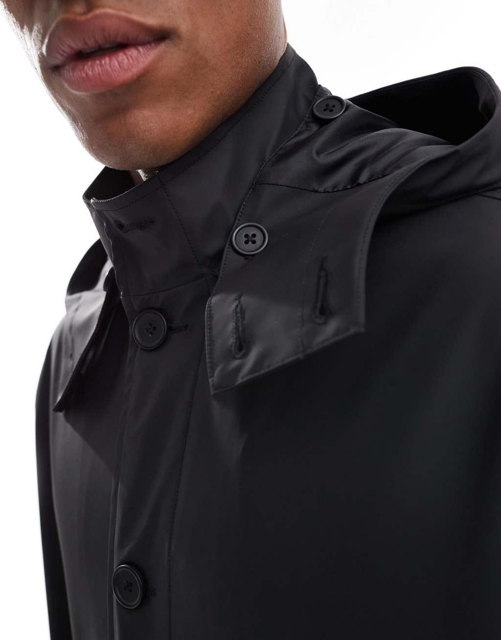 ASOS DESIGN boxy oversized rubberized jacket with hood in black Product Image