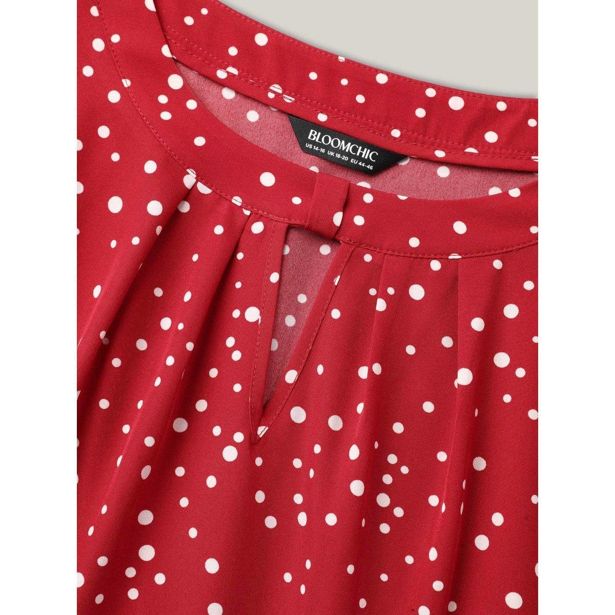 Plus Size Polka Dots Print Cut-Out Flutter Sleeve Midi Dress Scarlet Women Elegant Pleated Round Neck Short sleeve Curvy BloomChic 28/5X Product Image