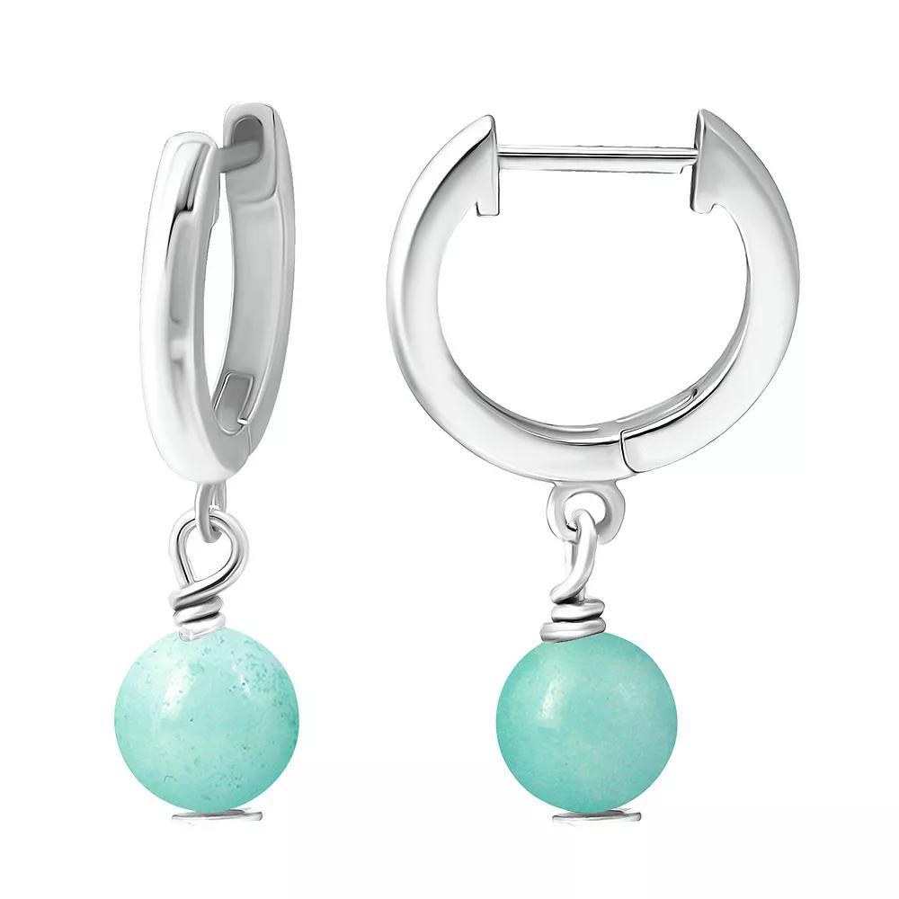 Aleure Precioso Sterling Silver Gemstone Bead Huggie Earrings, Women's, Gold Tone Blue Product Image