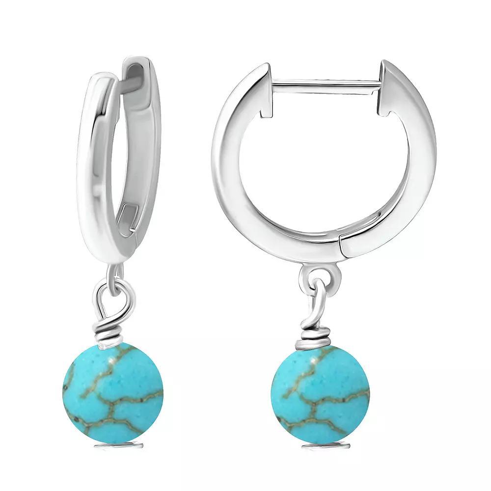 Aleure Precioso Sterling Silver Gemstone Bead Huggie Earrings, Women's, Silver Tone Blue Product Image
