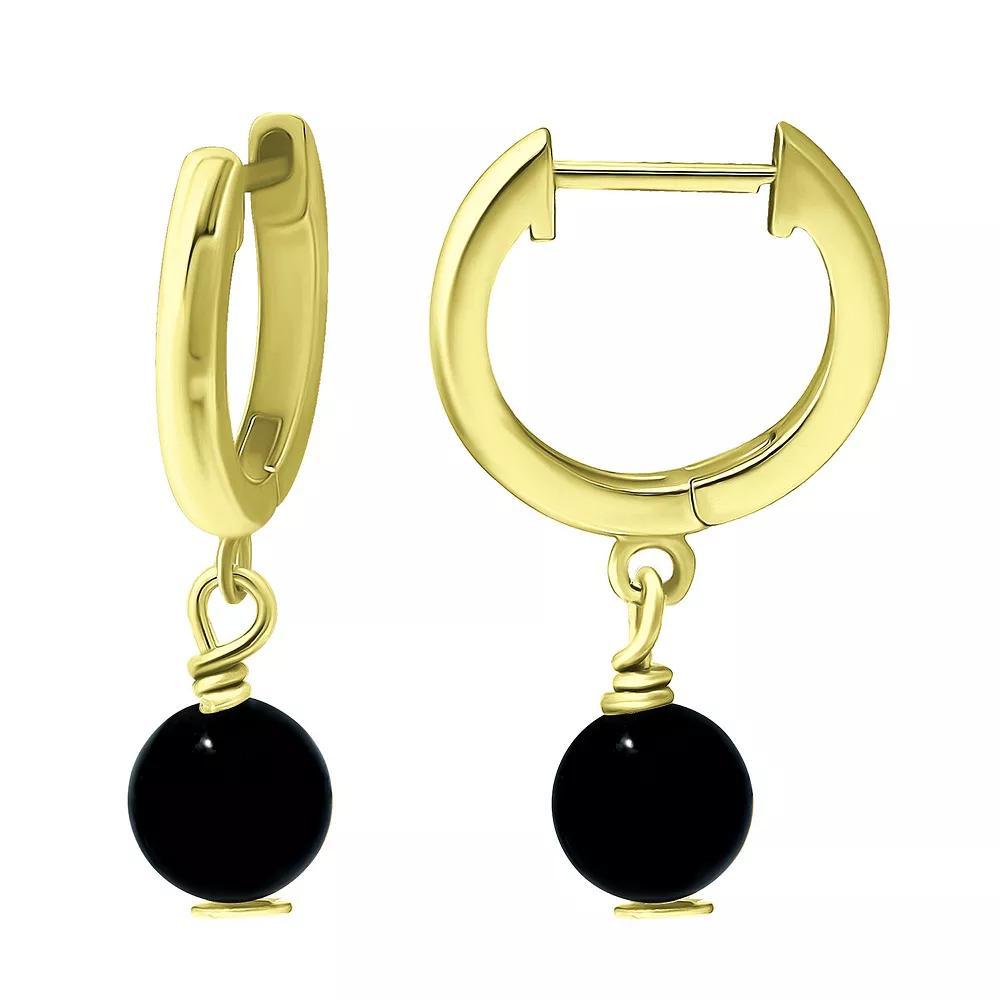 Aleure Precioso Sterling Silver Gemstone Bead Huggie Earrings, Women's, Gold Tone Blue Product Image