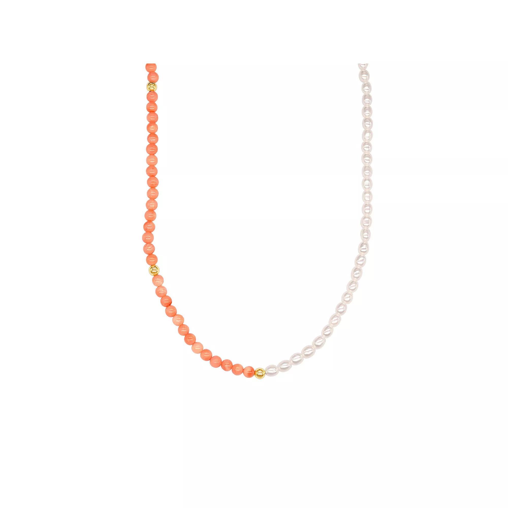 Jewelmak 14k Gold Freshwater Cultured Pearl & Pink Coral Necklace, Women's, Size: 17" Product Image