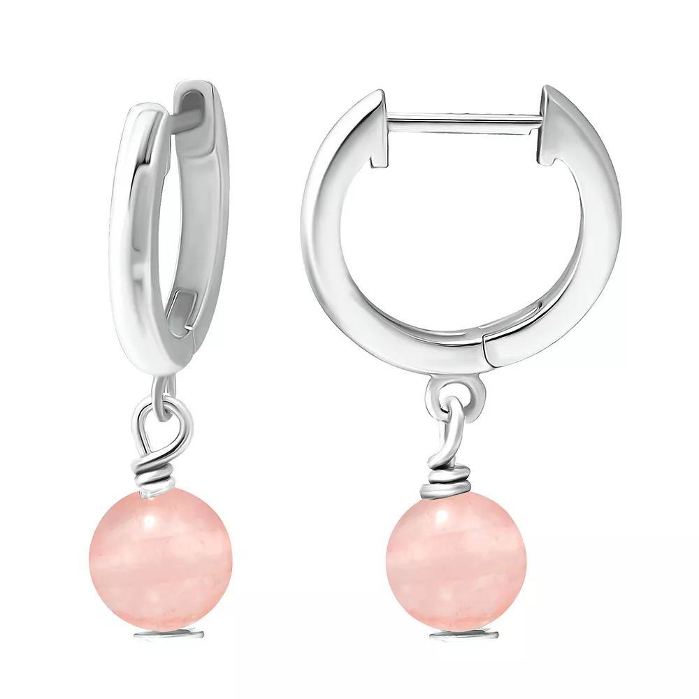 Aleure Precioso Sterling Silver Gemstone Bead Huggie Earrings, Women's, Silver Tone Pink Product Image