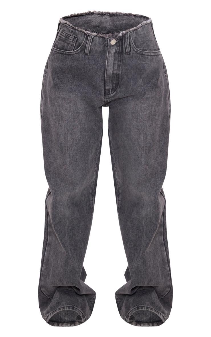 Petite Washed Grey Fray Waist Low Rise Straight Leg Jeans Product Image
