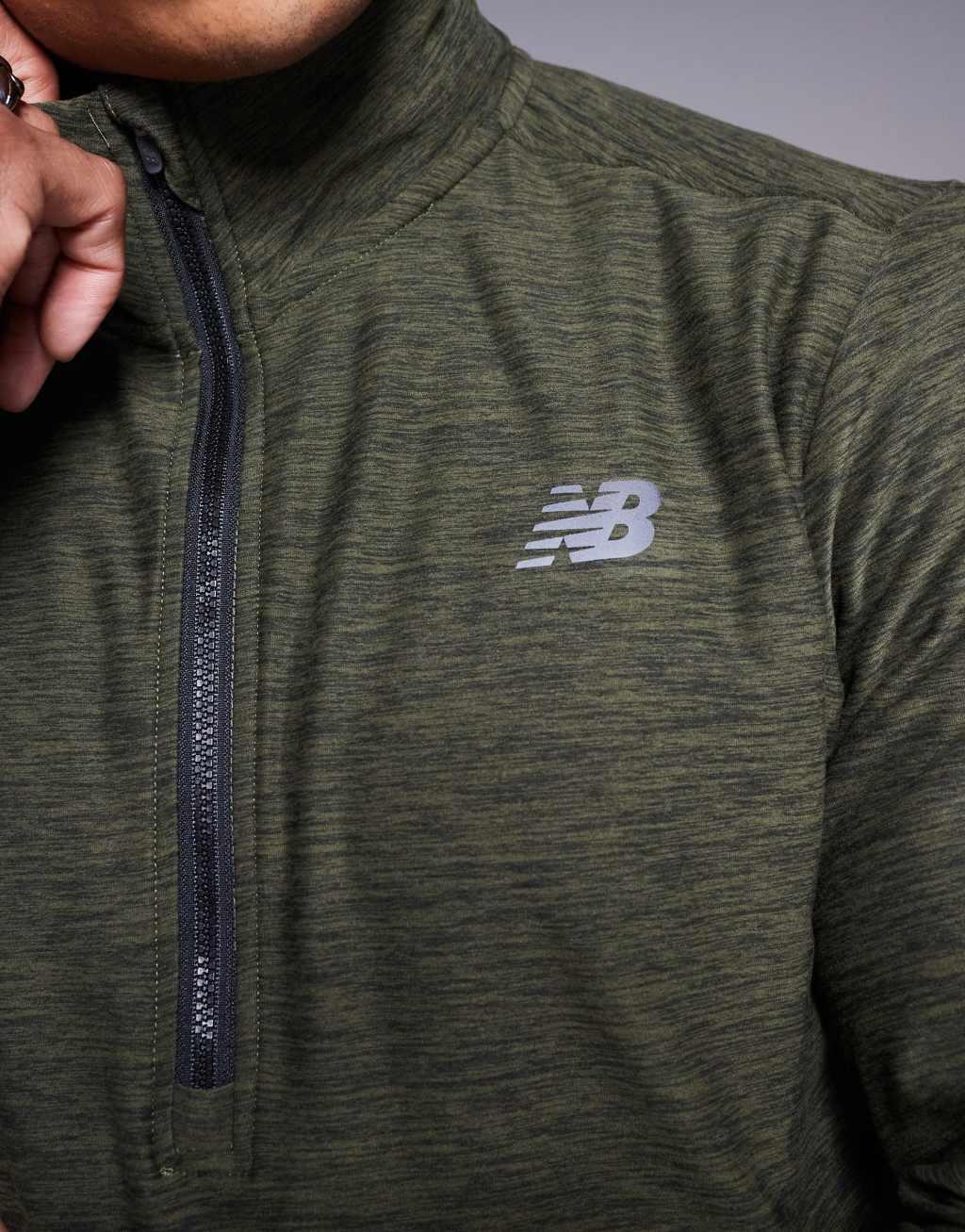 New Balance Sport space dye quarter zip long sleeve top in khaki Product Image