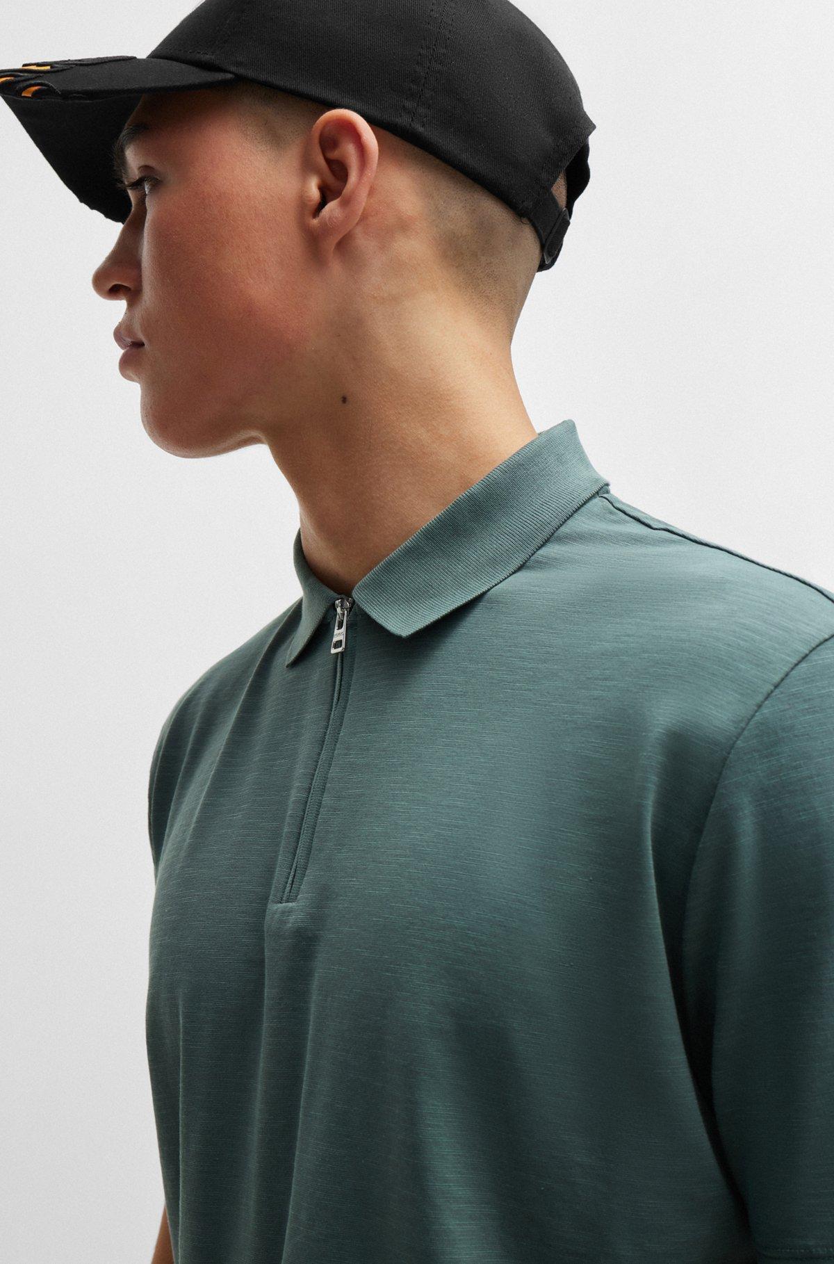 Cotton-blend polo shirt with zip placket Product Image