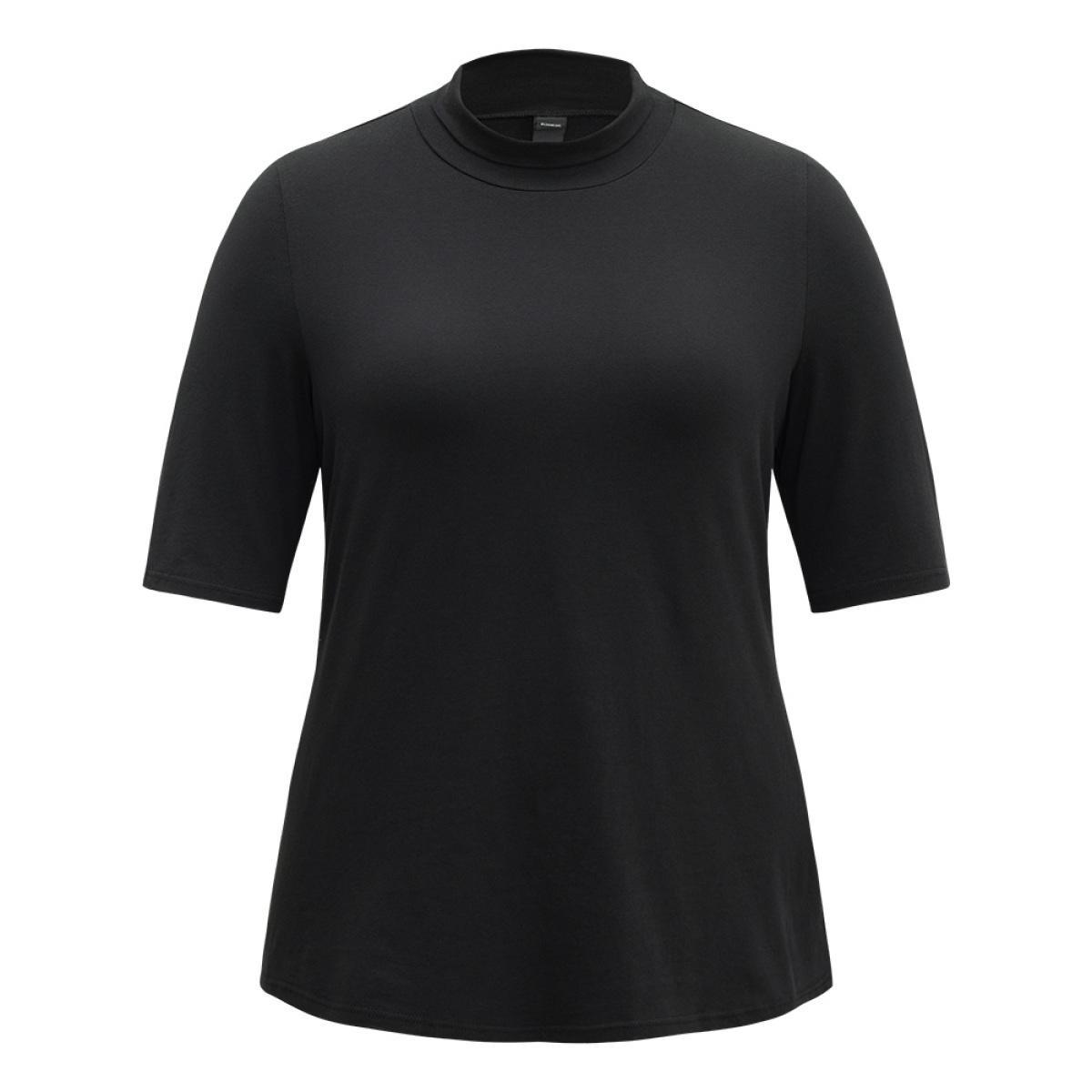 Plus Size Cotton Plain Basic Turtleneck T-shirt Black Women Elegant Plain Plain Turtleneck Dailywear T-shirts BloomChic 26/4X Product Image