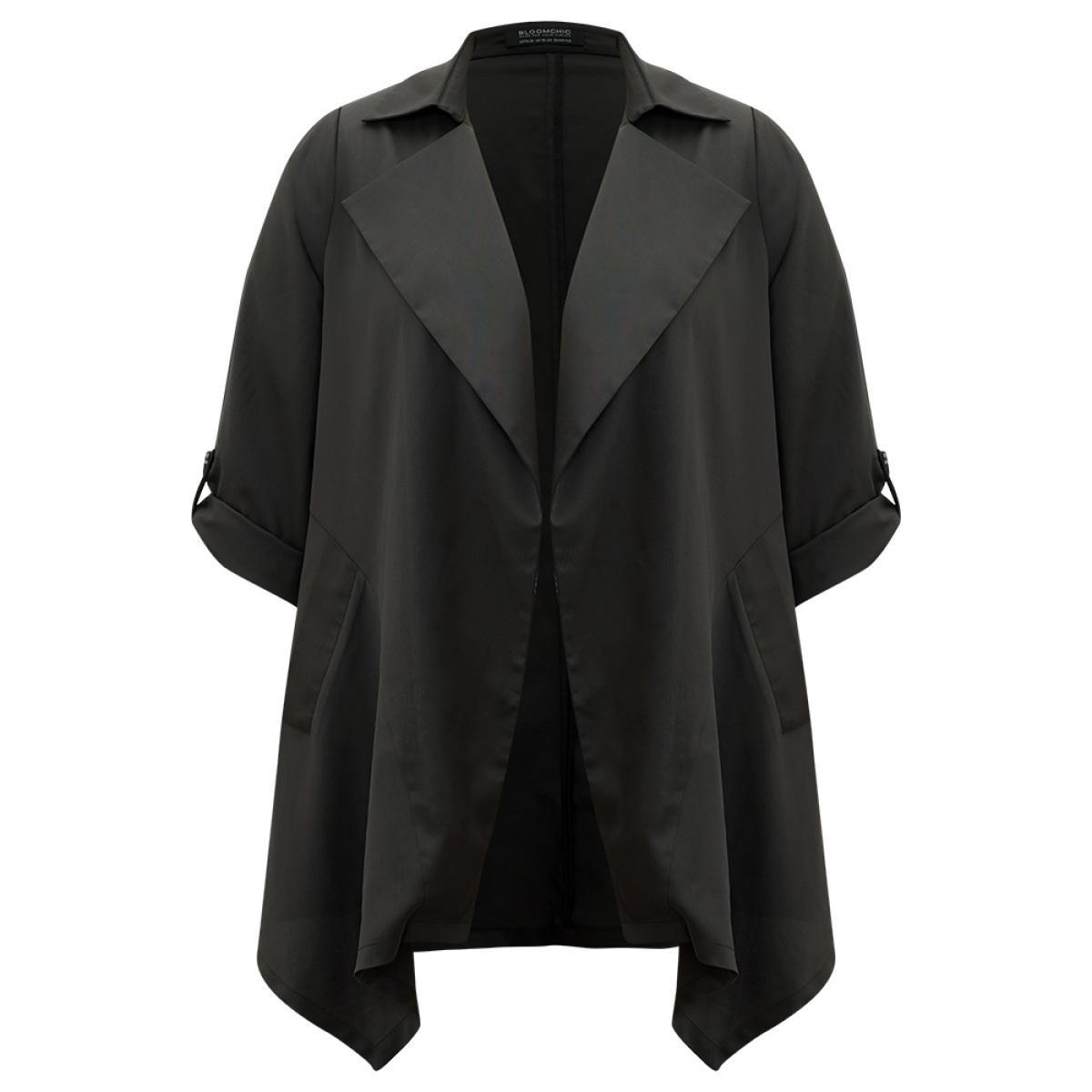 Plus Size Supersoft Essentials Plain Asymmetrical Hem Windbreaker Women Black At the Office Plain Ladies Work Winter Coats BloomChic 12/L Product Image