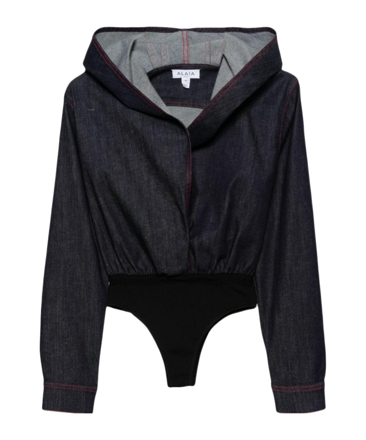 ALAÏA Hooded Shirt Jumpsuit In Bleufonce Product Image