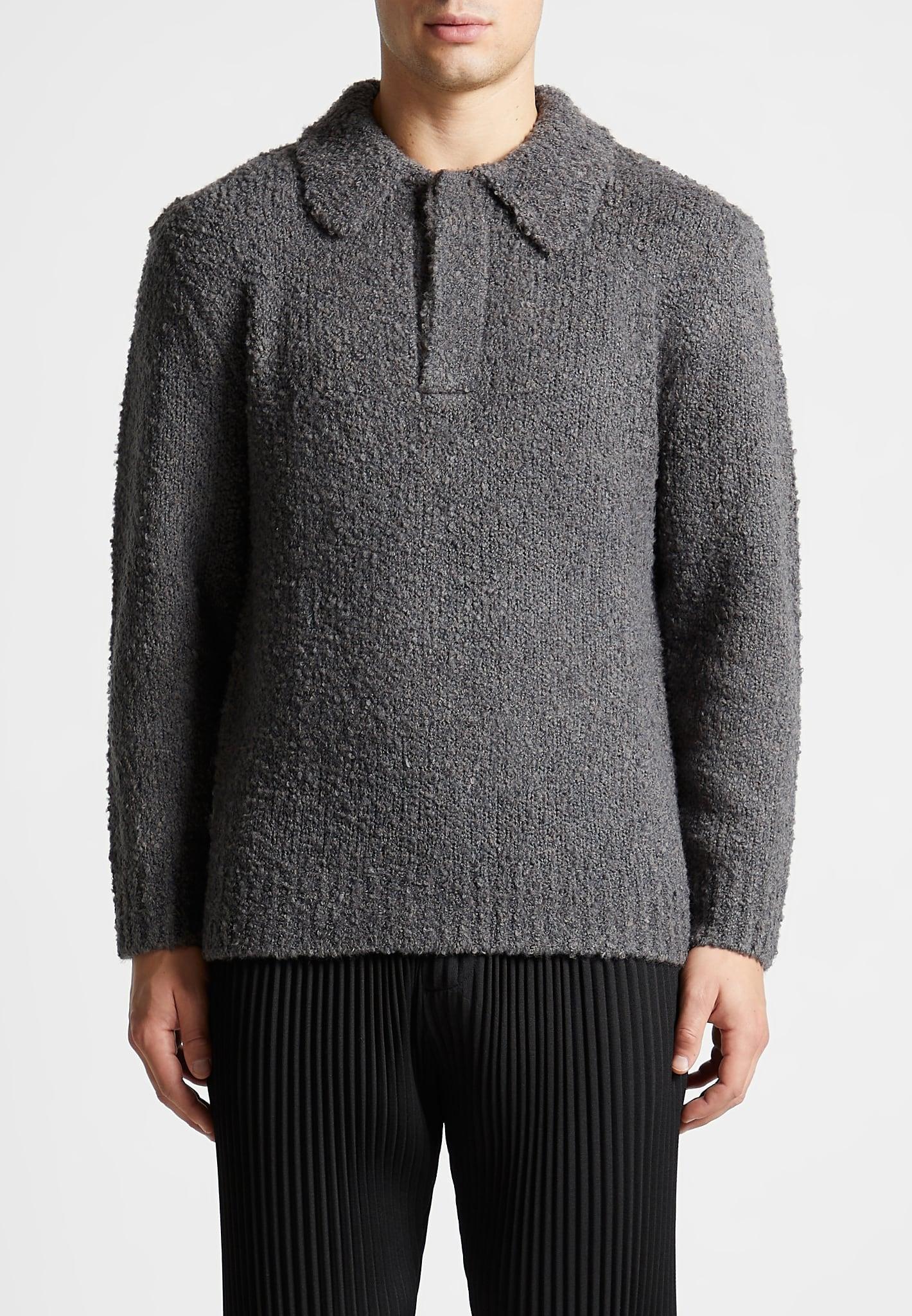 Boucle Knit Polo Jumper - Grey Male Product Image