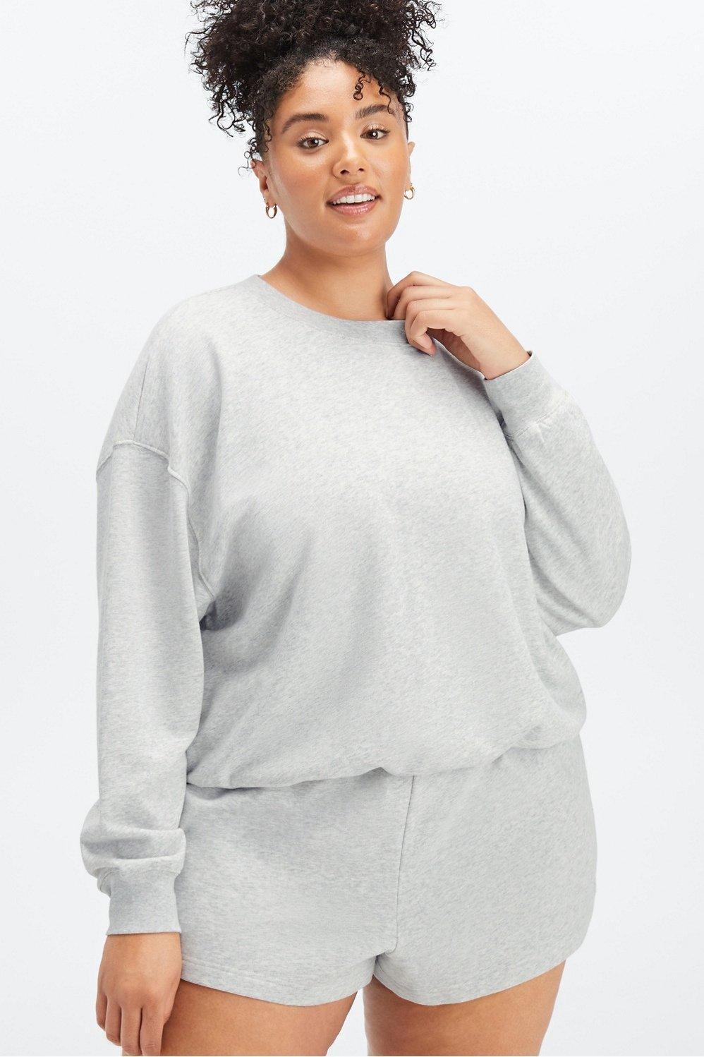 Fabletics Lightweight Go-To Cropped Crewneck Womens Light Grey Heather Size L Product Image