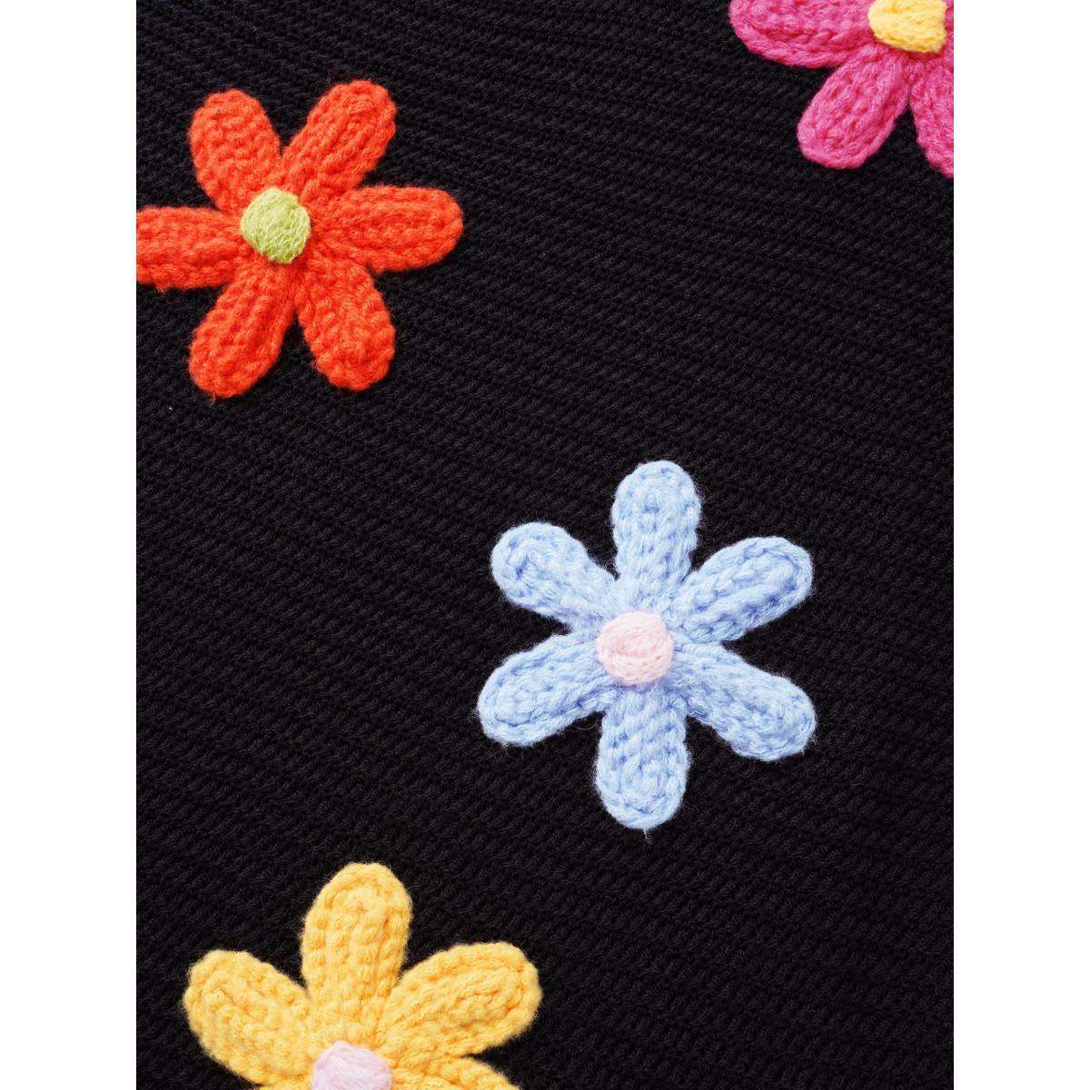 Plus Size Colored Crochet Floral Drop Shoulder Sleeve Pullover Black Women Casual Loose Three Quater Length Sleeve Round Neck Everyday Pullovers BloomChic 30/6X Product Image