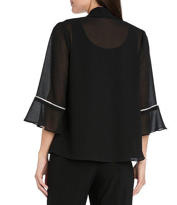 R & M Richards Pebble Georgette Rolled Neckband Rhinestone 3/4 Sleeve Jacket Product Image
