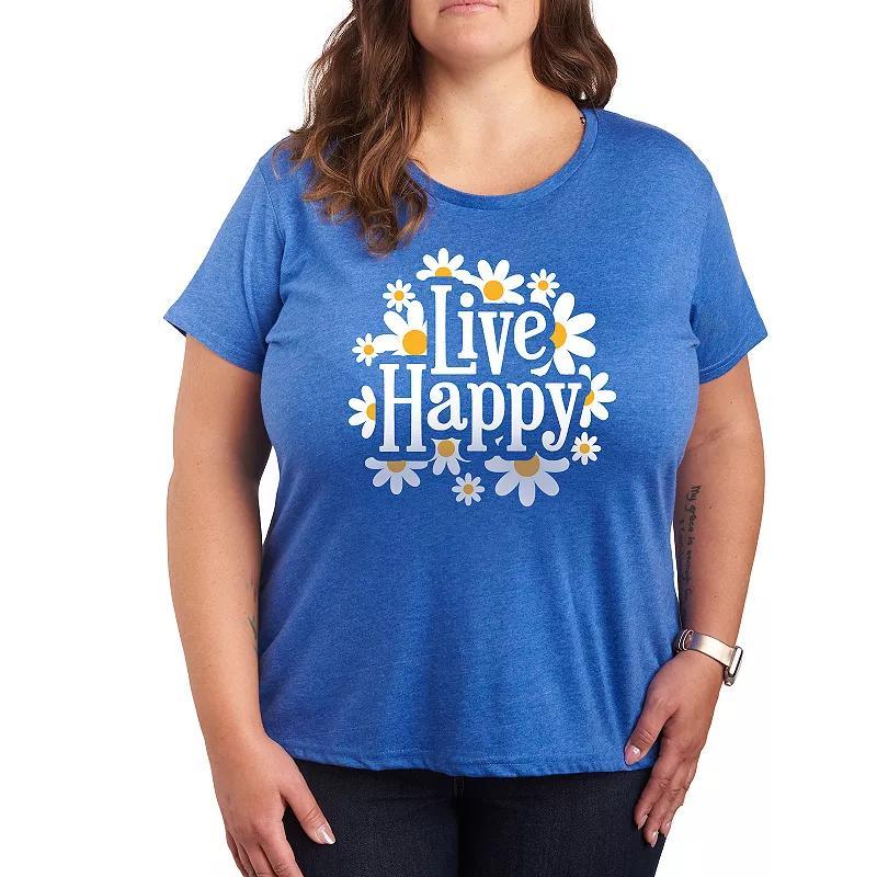 Plus Live Happy Daisies Graphic Tee, Womens Grey Blue Product Image