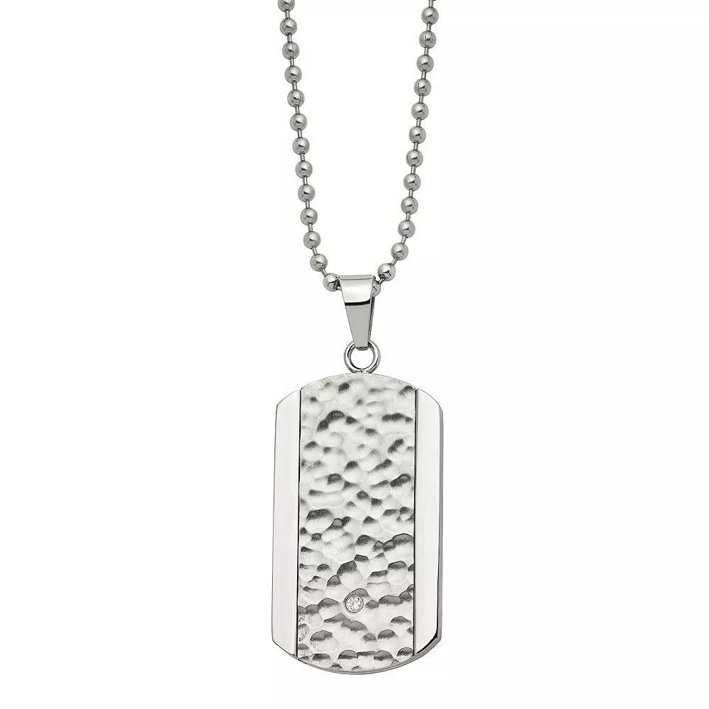 Mens Stainless Steel Cubic Zirconia Dog Tag Necklace Product Image