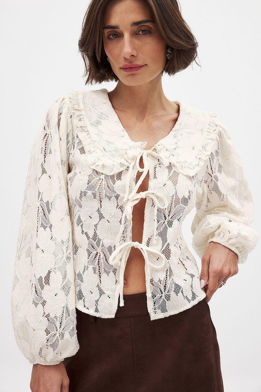 Balloon Sleeve Collar Blouse Product Image