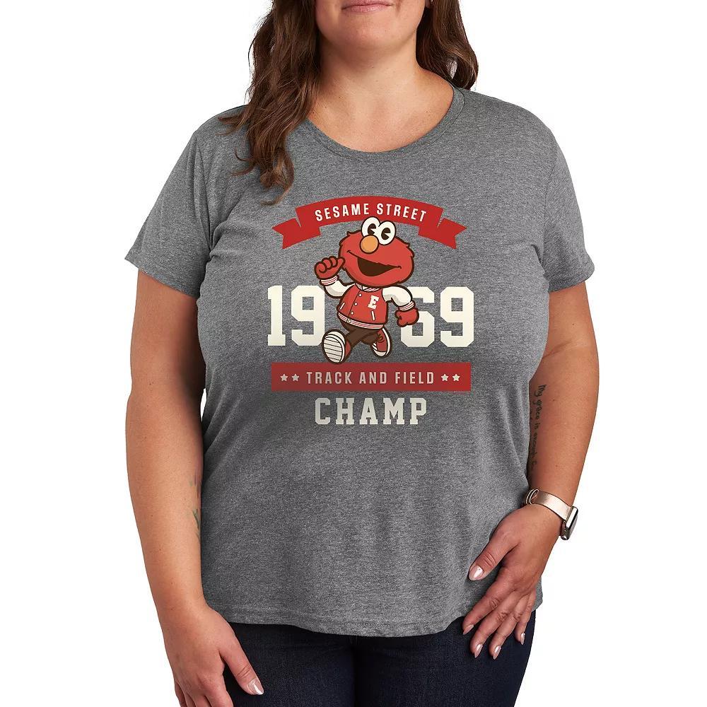 Plus Sesame Street Track And Field Graphic Tee, Womens Grey Gray Product Image