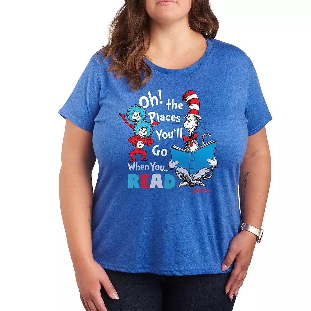 Plus Dr. Seuss When You Read Graphic Tee, Women's, Size: 4XL, Grey Royal Blue Product Image