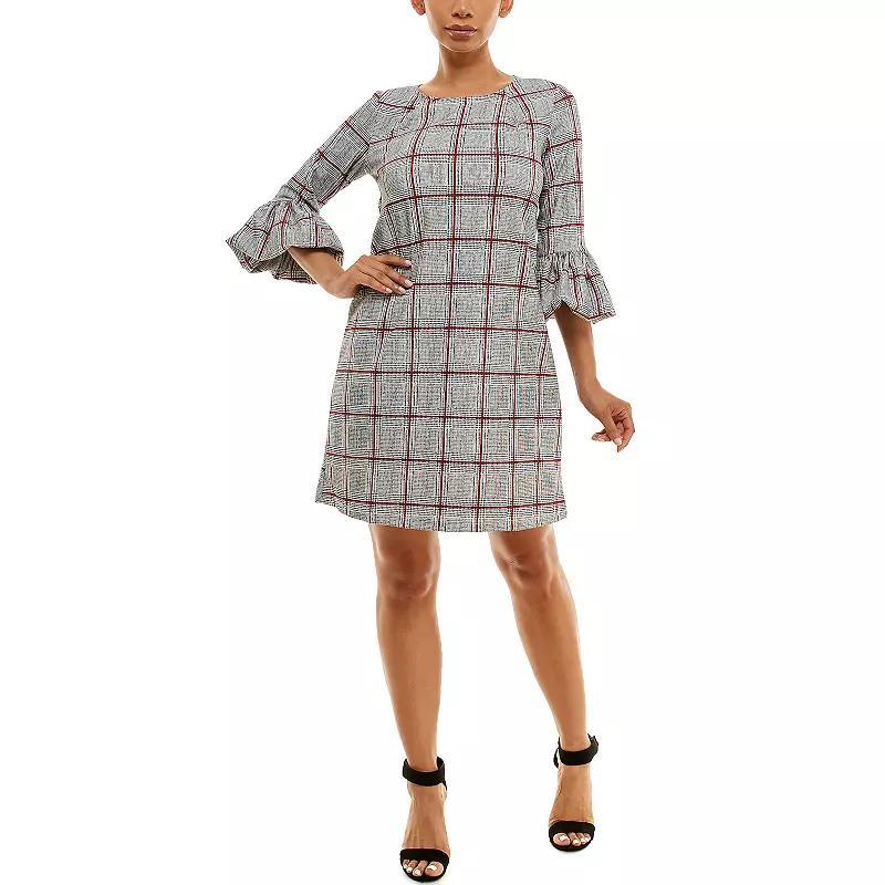 Women's Nina Leonard Crepe Balloon Sleeve Dress, Size: Small, Cream Black Red Product Image