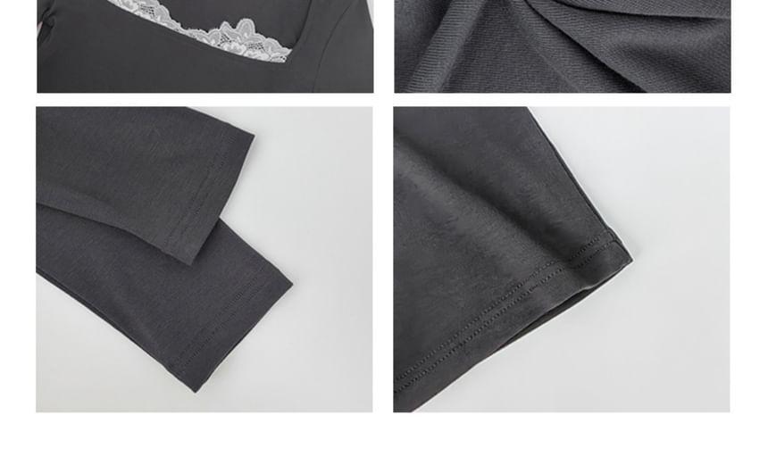 Lace-Trim Square-Neck Crop Tee in 6 Colors Product Image